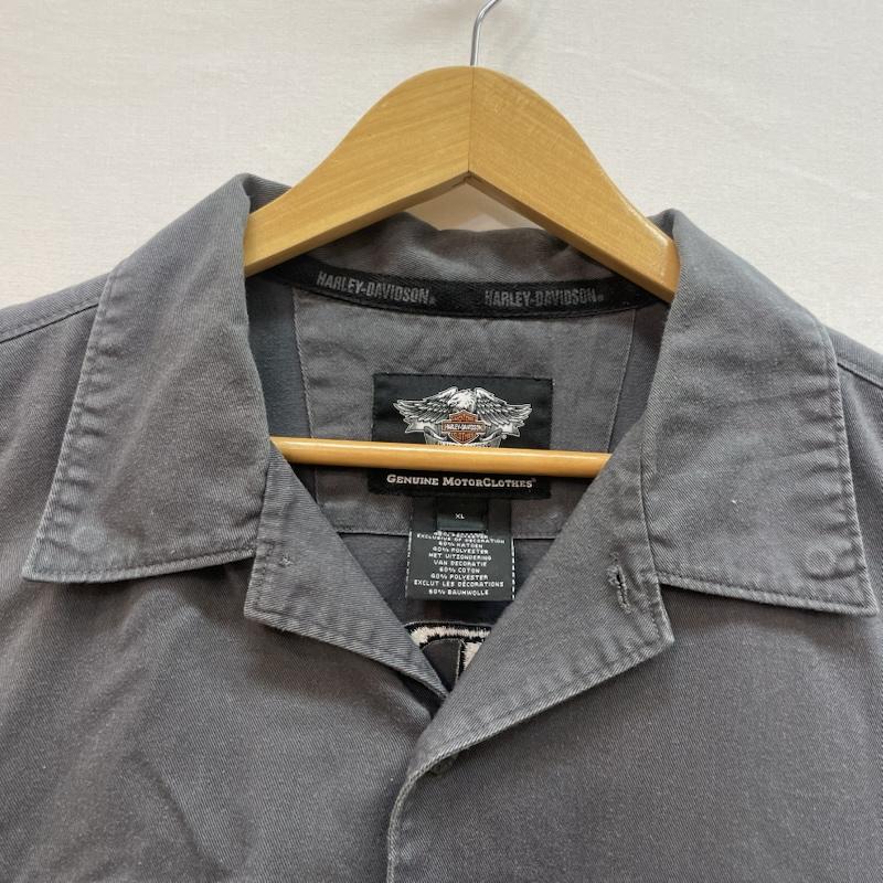 ハーレーダビッドソン Harley-Davidson シャツ、ブラウス 半袖 10s スカル 半袖 ワークシャツ XL 灰 / グレー / gray メンズ USED 古着 中古 50159681