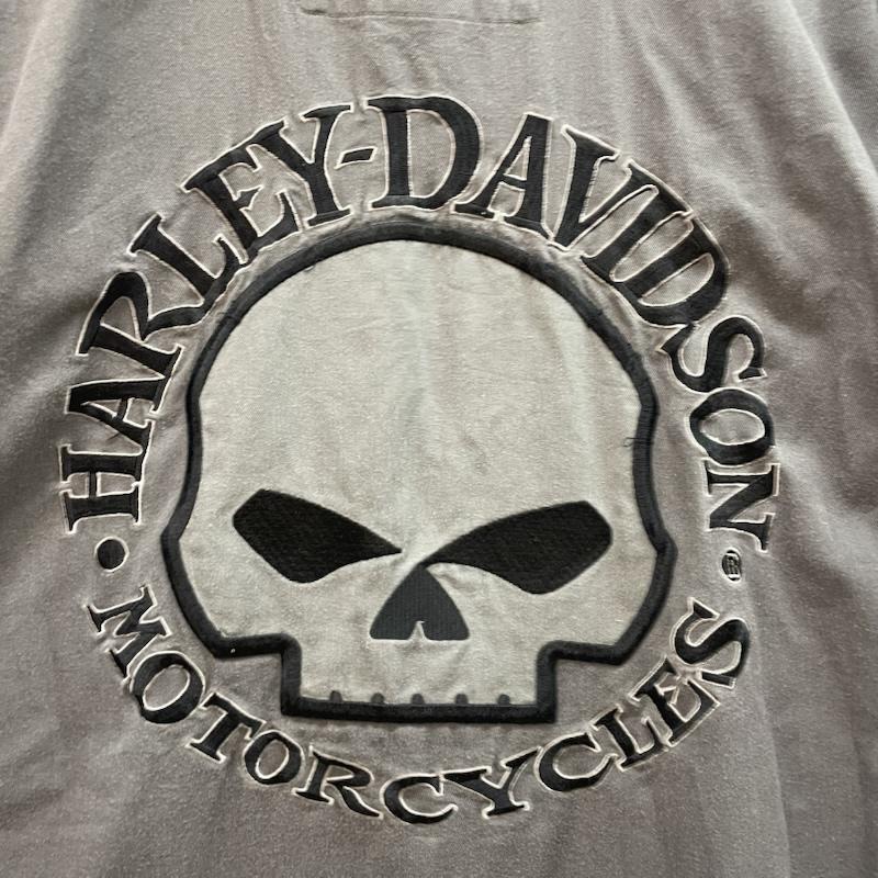 ハーレーダビッドソン Harley-Davidson シャツ、ブラウス 半袖 10s スカル 半袖 ワークシャツ XL 灰 / グレー / gray メンズ USED 古着 中古 50159681