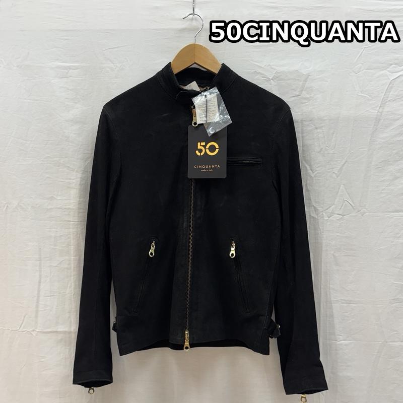 チンクアンタ 50CINQUANTA ジャケット、上着 レザージャケット やぎ革 ヌバックレザー シングル ライダース ジャケット 21-18-0392-837-19-14 42 黒 / ブラック / black メンズ USED 古着 中古 50159684