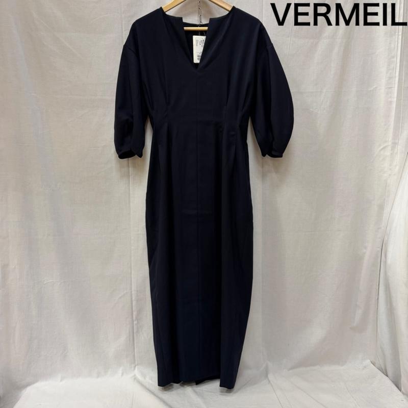 ヴェルメイユ パー イエナ VERMEIL par iena ワンピース ロングスカート ツイル ウエスト シェイプ パフスリーブ ワンピース navy 38 19-040-938-1100 38 無地 紺 / ネイビー / navy レディース USED 古着 中古 50159715