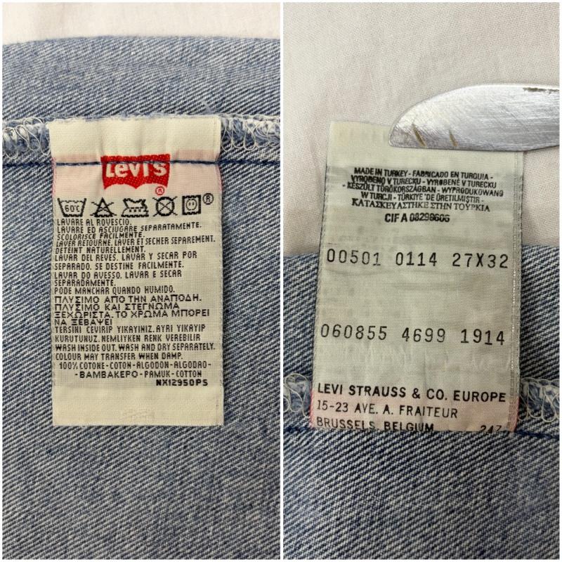 リーバイス Levi s パンツ デニム、ジーンズ トルコ製 ユーロリーバイス 501 W27 L32 ボタンフライ ライトブルー 27インチ 無地 インディゴ / インディゴ / Indigo X 水色 / ライトブルー / メンズ USED 古着 中古 50159718