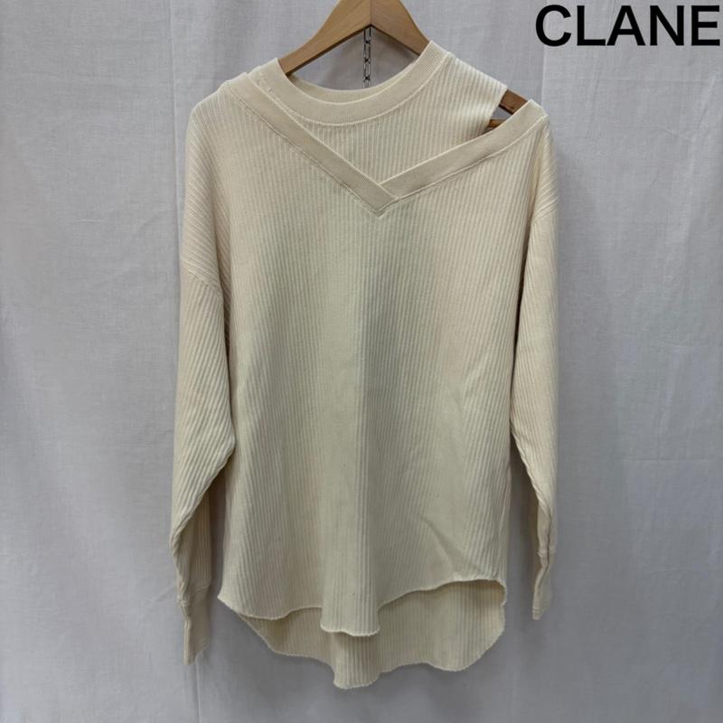 クラネ CLANE カットソー 長袖 11105-2092 アシンメトリーショルダートップス アイボリー SIZE:1 1 無地 アイボリー / アイボリー / レディース USED 古着 中古 50159724