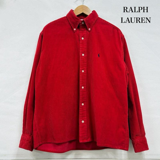 ラルフローレン RALPHLAUREN シャツ、ブラウス 長袖 90s コーデュロイ 長袖 シャツ ボタンダウン ポニー 刺繍 BLAIRE ヴィンテージ vintage M ワンポイント X ロゴ、文字 X 刺繍 赤 / レッド / red X 紺 / ネイビー / navy メンズ USED 古着 中古 50159743