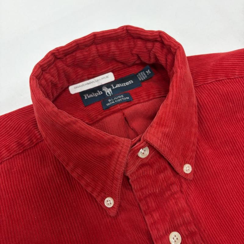 ラルフローレン RALPHLAUREN シャツ、ブラウス 長袖 90s コーデュロイ 長袖 シャツ ボタンダウン ポニー 刺繍 BLAIRE ヴィンテージ vintage M ワンポイント X ロゴ、文字 X 刺繍 赤 / レッド / red X 紺 / ネイビー / navy メンズ USED 古着 中古 50159743