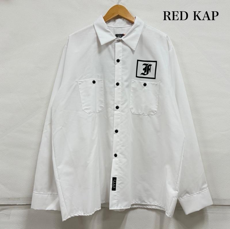 レッドキャップ RED KAP シャツ、ブラウス 長袖 ロゴ プリント 長袖 ワーク シャツ FLAG PRODUCTS XL ロゴ、文字 X プリント 白 / ホワイト / white X 黒 / ブラック / black メンズ USED 古着 中古 50159747