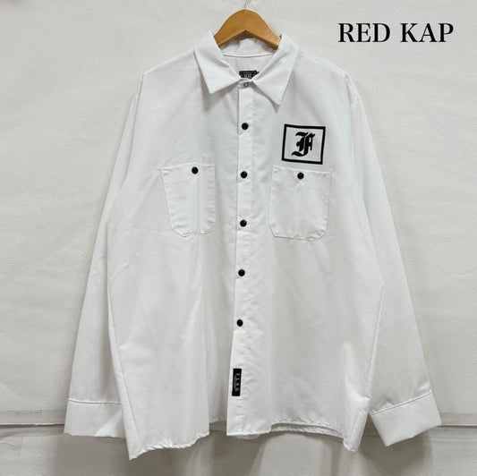 レッドキャップ RED KAP シャツ、ブラウス 長袖 ロゴ プリント 長袖 ワーク シャツ FLAG PRODUCTS XL ロゴ、文字 X プリント 白 / ホワイト / white X 黒 / ブラック / black メンズ USED 古着 中古 50159747