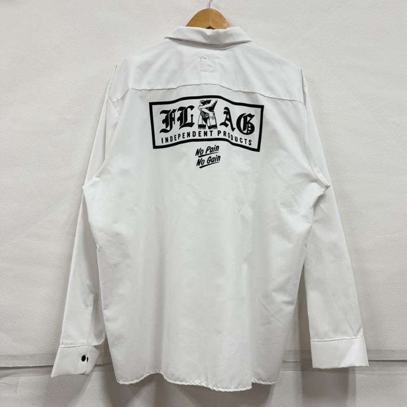 レッドキャップ RED KAP シャツ、ブラウス 長袖 ロゴ プリント 長袖 ワーク シャツ FLAG PRODUCTS XL ロゴ、文字 X プリント 白 / ホワイト / white X 黒 / ブラック / black メンズ USED 古着 中古 50159747