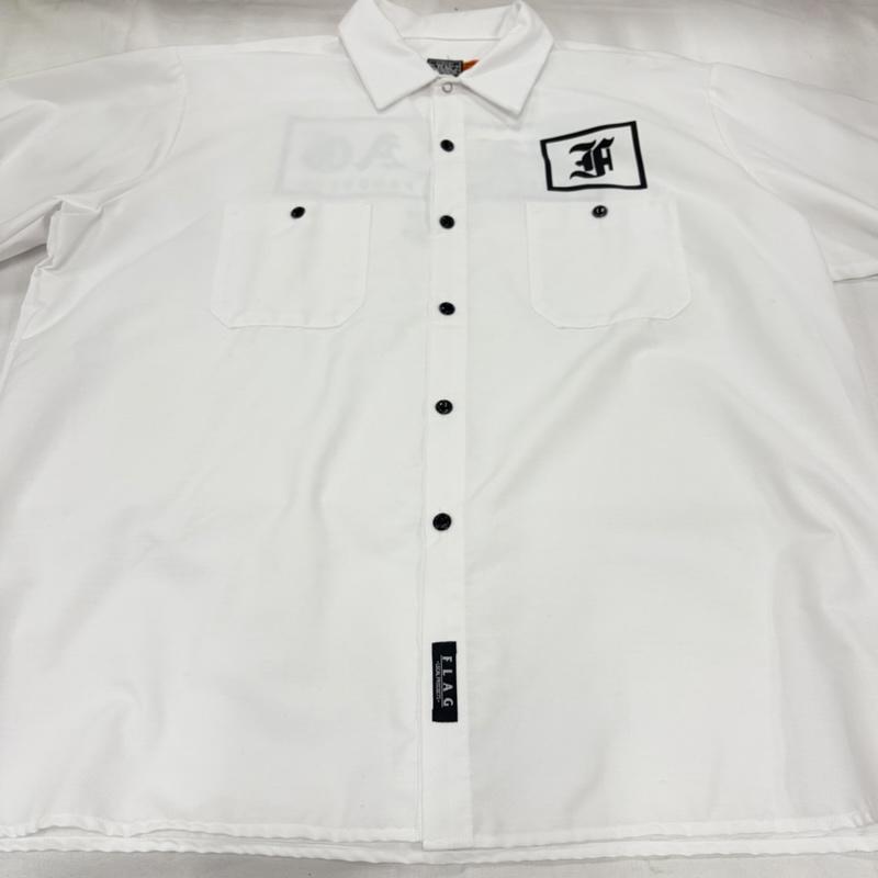 レッドキャップ RED KAP シャツ、ブラウス 長袖 ロゴ プリント 長袖 ワーク シャツ FLAG PRODUCTS XL ロゴ、文字 X プリント 白 / ホワイト / white X 黒 / ブラック / black メンズ USED 古着 中古 50159747