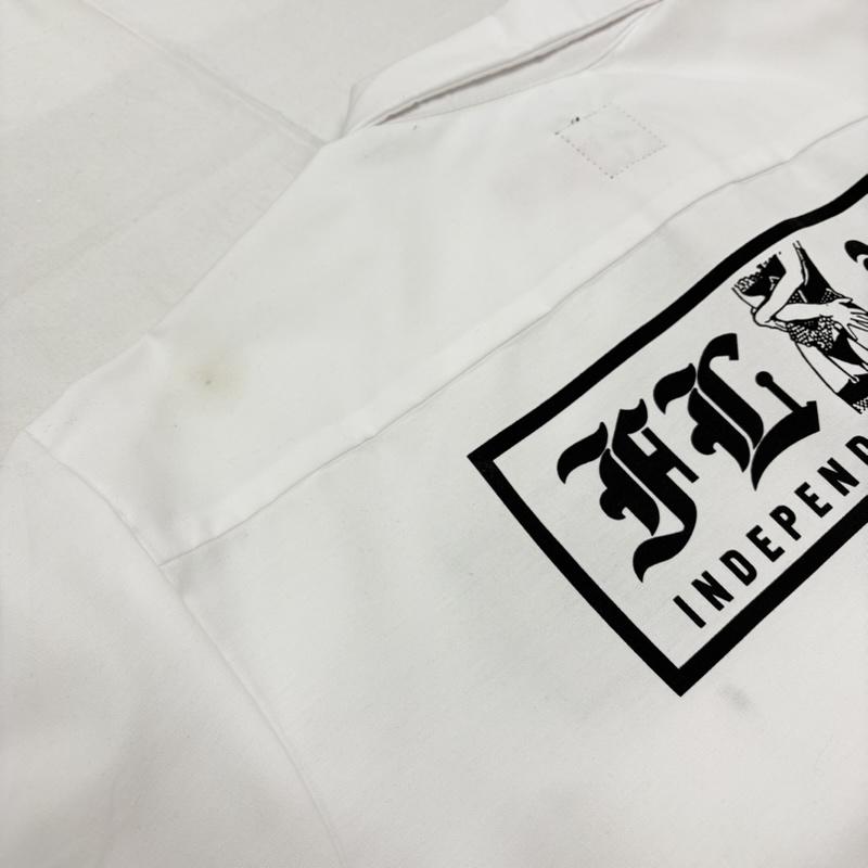 レッドキャップ RED KAP シャツ、ブラウス 長袖 ロゴ プリント 長袖 ワーク シャツ FLAG PRODUCTS XL ロゴ、文字 X プリント 白 / ホワイト / white X 黒 / ブラック / black メンズ USED 古着 中古 50159747