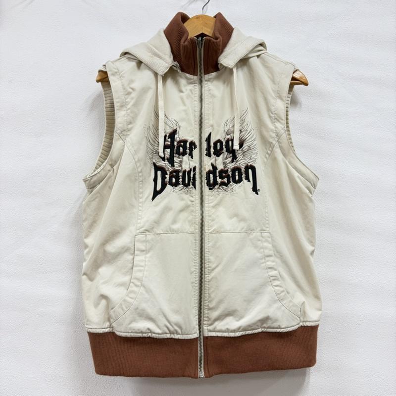 ハーレーダビッドソン Harley-Davidson ジャケット、上着 ジャンパー、ブルゾン 3way リバーシブル ブルゾン ジャケット ロゴ 刺繍 ベスト ナイロン ニット L ロゴ、文字 X 刺繍 ベージュ / ベージュ / beige X 茶 / ブラウン / brown X 黒 / ブラック / black レディース USED 古着 中古 50159823