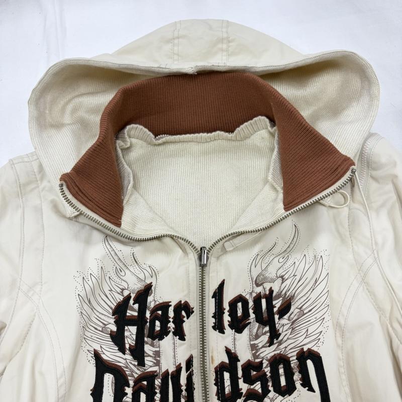 ハーレーダビッドソン Harley-Davidson ジャケット、上着 ジャンパー、ブルゾン 3way リバーシブル ブルゾン ジャケット ロゴ 刺繍 ベスト ナイロン ニット L ロゴ、文字 X 刺繍 ベージュ / ベージュ / beige X 茶 / ブラウン / brown X 黒 / ブラック / black レディース USED 古着 中古 50159823