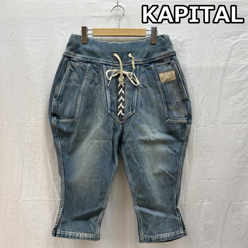 キャピタル KAPITAL パンツ デニム、ジーンズ サルエル デニム 乗馬 パンツ ユーズド加工 ひざ下丈 ゴムウエスト M メンズ USED 古着 中古 50159829