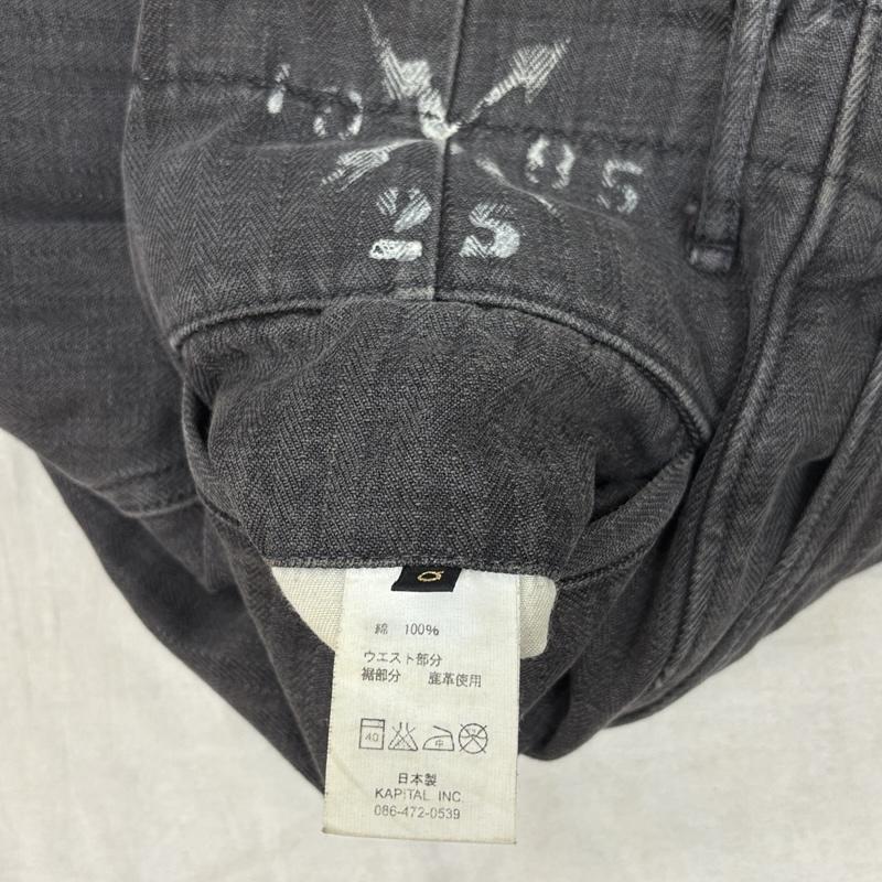 キャピタル KAPITAL ボトムス ボトムス ヘリンボーン 七分丈 パンツ 2タック 月桂樹ボタン 裾レザー XS メンズ USED 古着 中古 50159834