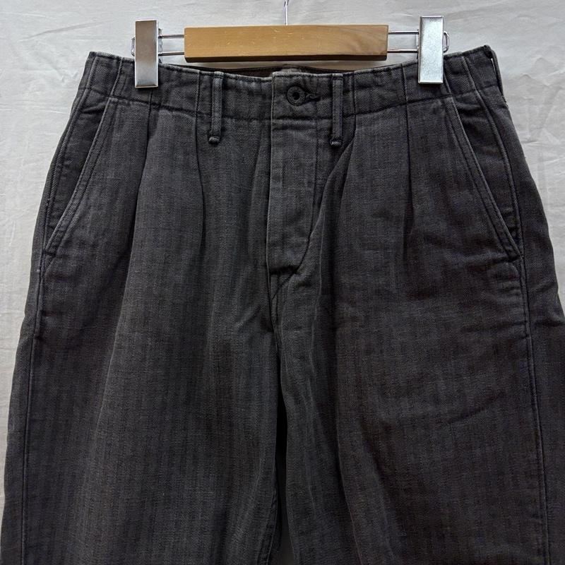 キャピタル KAPITAL ボトムス ボトムス ヘリンボーン 七分丈 パンツ 2タック 月桂樹ボタン 裾レザー XS メンズ USED 古着 中古 50159834