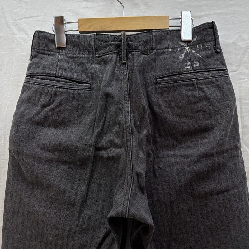 キャピタル KAPITAL ボトムス ボトムス ヘリンボーン 七分丈 パンツ 2タック 月桂樹ボタン 裾レザー XS メンズ USED 古着 中古 50159834
