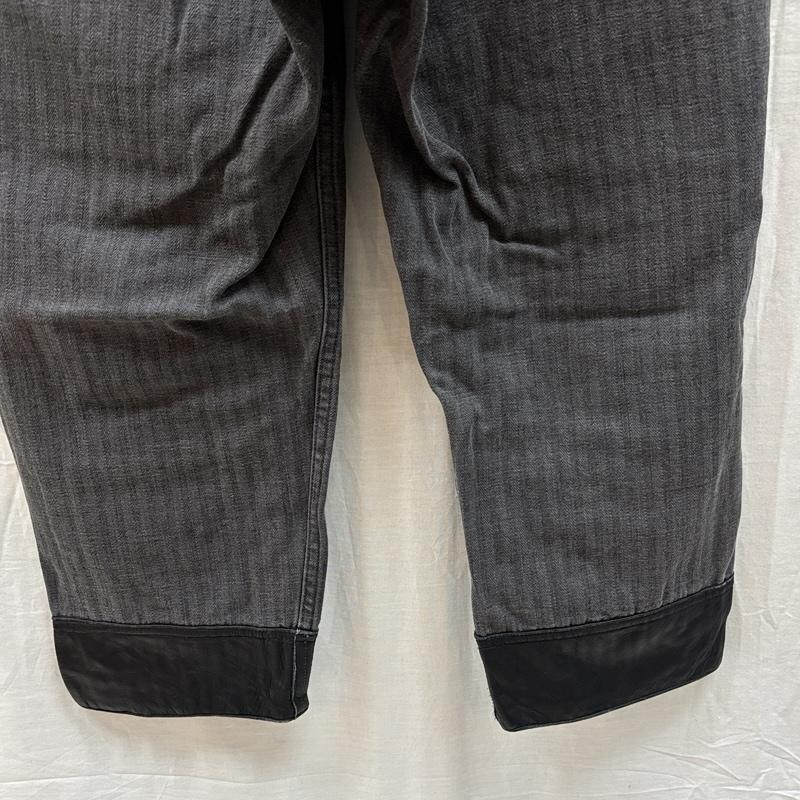 キャピタル KAPITAL ボトムス ボトムス ヘリンボーン 七分丈 パンツ 2タック 月桂樹ボタン 裾レザー XS メンズ USED 古着 中古 50159834