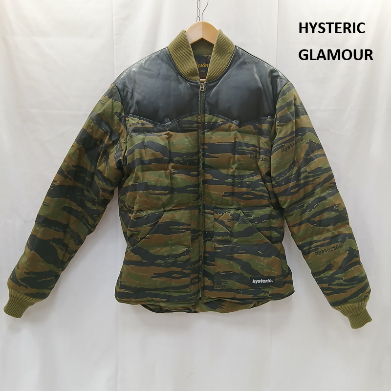 ヒステリックグラマー HYSTERIC GLAMOUR ジャケット、上着 ダウンジャケット タイガー カモフラ 柄 レザー ヨーク ダウン ジャケット FREE カーキオリーブ / カーキオリーブ / レディース USED 古着 中古 50159859