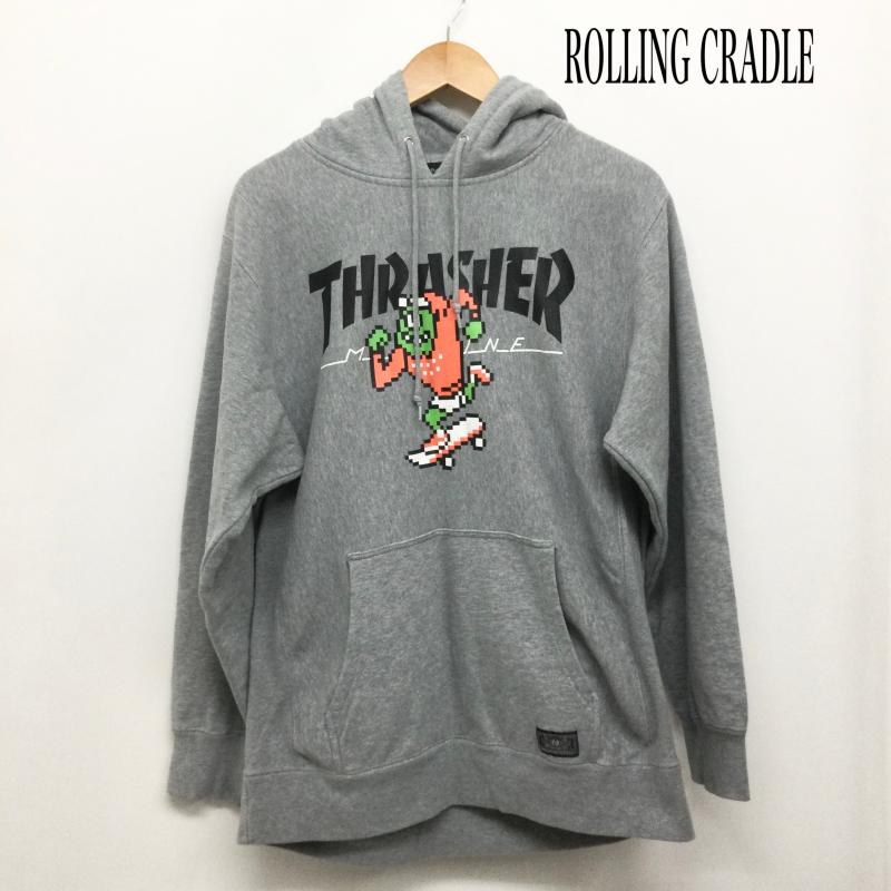 ローリングクレイドル ROLLING CRADLE パーカー 長袖 THRASHER × ROLLING CRADLE スラッシャー ローリングクレイドル 8BIT CYCLOPS SB HOODIE スウェットパーカー プルオーバー M プリント 灰 / グレー / gray メンズ USED 古着 中古 50159905