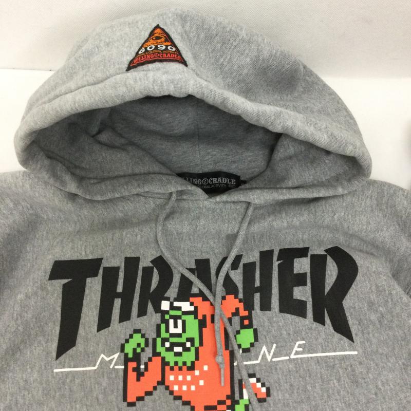ローリングクレイドル ROLLING CRADLE パーカー 長袖 THRASHER × ROLLING CRADLE スラッシャー ローリングクレイドル 8BIT CYCLOPS SB HOODIE スウェットパーカー プルオーバー M プリント 灰 / グレー / gray メンズ USED 古着 中古 50159905