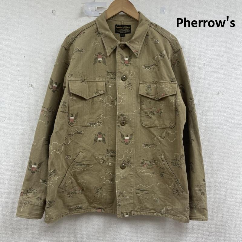 フェローズ Pherrow s ジャケット、上着 ジャケット、ブレザー 日本製 C.C.MASTERS 総柄 シャツ ジャケット MIL-J-01181A 42 ベージュ / ベージュ / beige メンズ USED 古着 中古 50159921