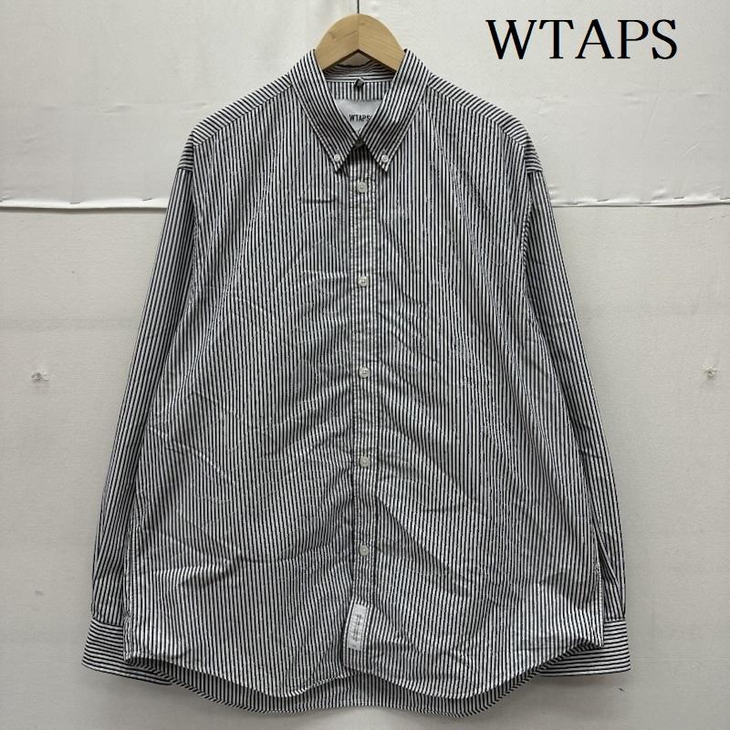 ダブルタップス WTAPS シャツ、ブラウス 長袖 COOLMAX Stripe B.D Shirts ストライプ シャツ 231GWDT-SHM03 3 白 / ホワイト / white X 灰 / グレー / gray メンズ USED 古着 中古 50159937