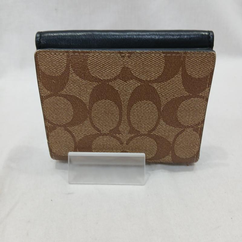 コーチ COACH 財布 二つ折り 馬車スナップ 二つ折り 財布 シネグチャー - 黒 / ブラック / black X ベージュ / ベージュ / beige レディース USED 古着 中古 50159943