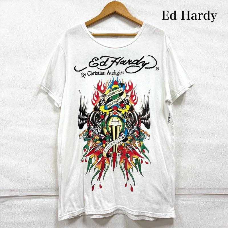 エドハーディー Ed Hardy Tシャツ 半袖 グラフィック プリント 半袖 Tシャツ ロゴ Y2K タトゥー スカル - プリント 白 / ホワイト / white X マルチカラー / マルチカラー / multicolor メンズ USED 古着 中古 50159963