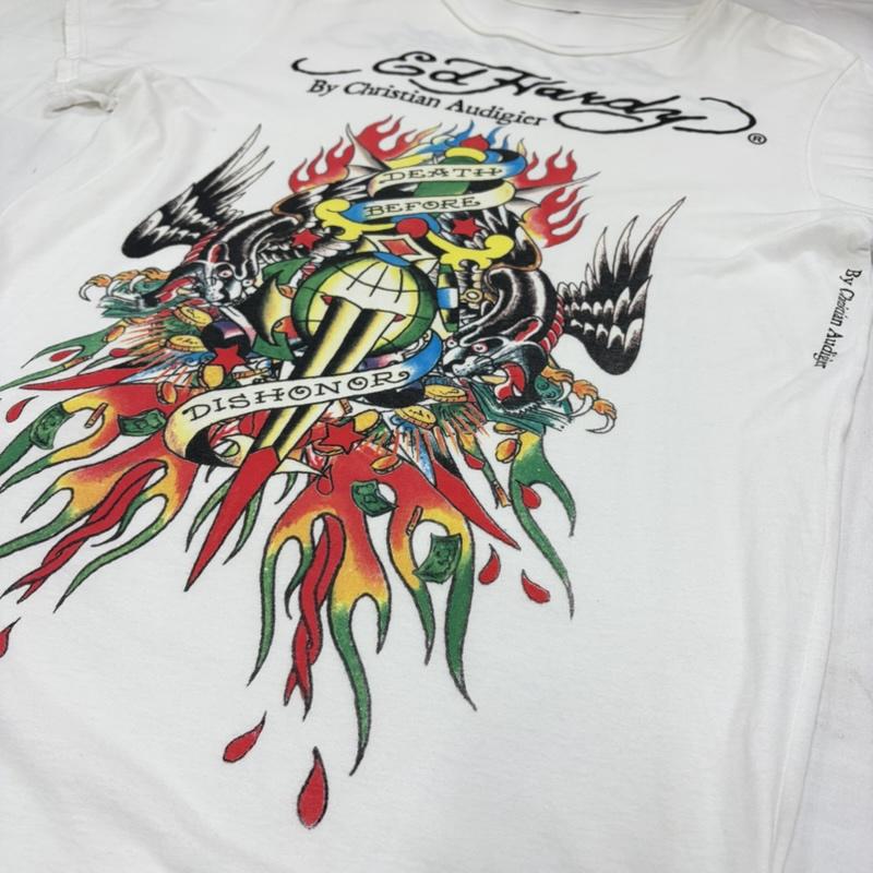 エドハーディー Ed Hardy Tシャツ 半袖 グラフィック プリント 半袖 Tシャツ ロゴ Y2K タトゥー スカル - プリント 白 / ホワイト / white X マルチカラー / マルチカラー / multicolor メンズ USED 古着 中古 50159963