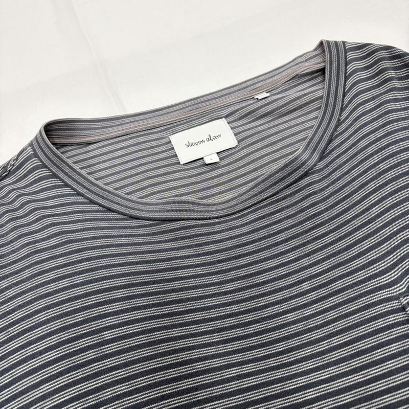 スティーブンアラン Steven Alan Tシャツ 半袖 ボーダー 半袖 ポケット Tシャツ ユナイテッドアローズ L ボーダー柄 紺 / ネイビー / navy X 白 / ホワイト / white メンズ USED 古着 中古 50159969