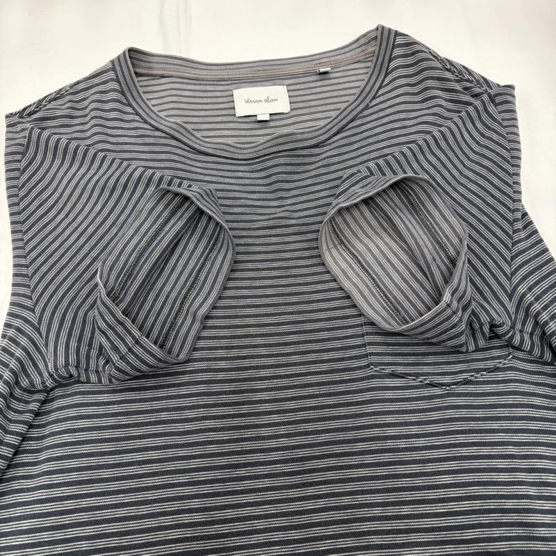 スティーブンアラン Steven Alan Tシャツ 半袖 ボーダー 半袖 ポケット Tシャツ ユナイテッドアローズ L ボーダー柄 紺 / ネイビー / navy X 白 / ホワイト / white メンズ USED 古着 中古 50159969