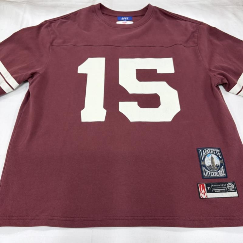 ラファイエット Lafayette Tシャツ 半袖 LFYT blazzworks コラボ VINTAGE FOOTBALL TEE ラガー ナンバリング ロゴ プリント 半袖 Tシャツ ヴィンテージ加工 L ロゴ、文字 X プリント えんじ / ワインレッド / dark red X 白 / ホワイト / white メンズ USED 古着 中古 50159981