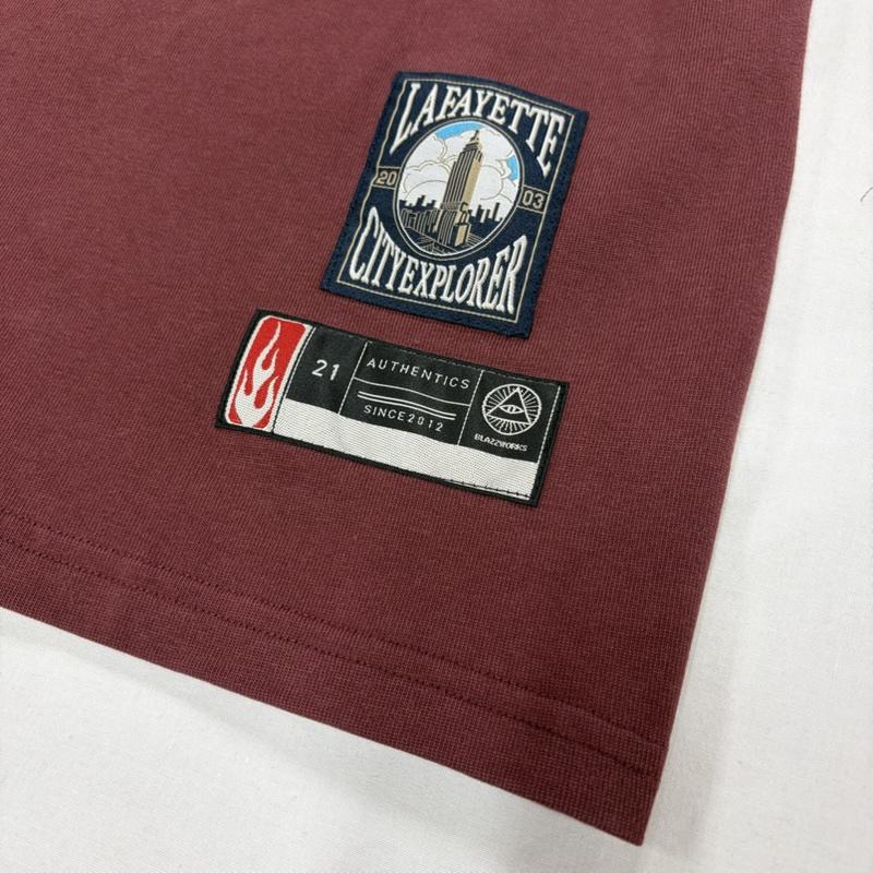 ラファイエット Lafayette Tシャツ 半袖 LFYT blazzworks コラボ VINTAGE FOOTBALL TEE ラガー ナンバリング ロゴ プリント 半袖 Tシャツ ヴィンテージ加工 L ロゴ、文字 X プリント えんじ / ワインレッド / dark red X 白 / ホワイト / white メンズ USED 古着 中古 50159981