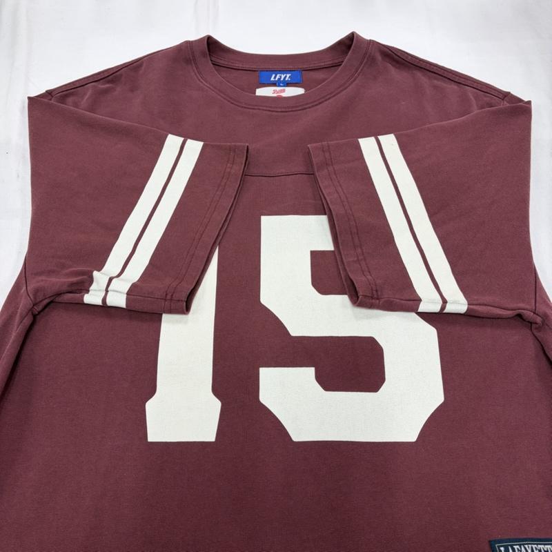 ラファイエット Lafayette Tシャツ 半袖 LFYT blazzworks コラボ VINTAGE FOOTBALL TEE ラガー ナンバリング ロゴ プリント 半袖 Tシャツ ヴィンテージ加工 L ロゴ、文字 X プリント えんじ / ワインレッド / dark red X 白 / ホワイト / white メンズ USED 古着 中古 50159981
