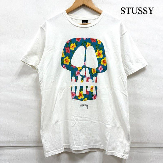 ステューシー STUSSY Tシャツ 半袖 スカル ボタニカル フラワー プリント 半袖 Tシャツ クルーネック L ロゴ、文字 X プリント 白 / ホワイト / white X マルチカラー / マルチカラー / multicolor メンズ USED 古着 中古 50159989