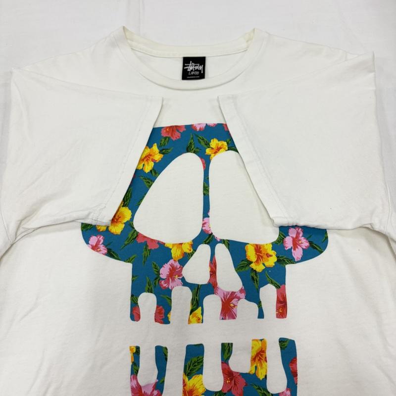 ステューシー STUSSY Tシャツ 半袖 スカル ボタニカル フラワー プリント 半袖 Tシャツ クルーネック L ロゴ、文字 X プリント 白 / ホワイト / white X マルチカラー / マルチカラー / multicolor メンズ USED 古着 中古 50159989