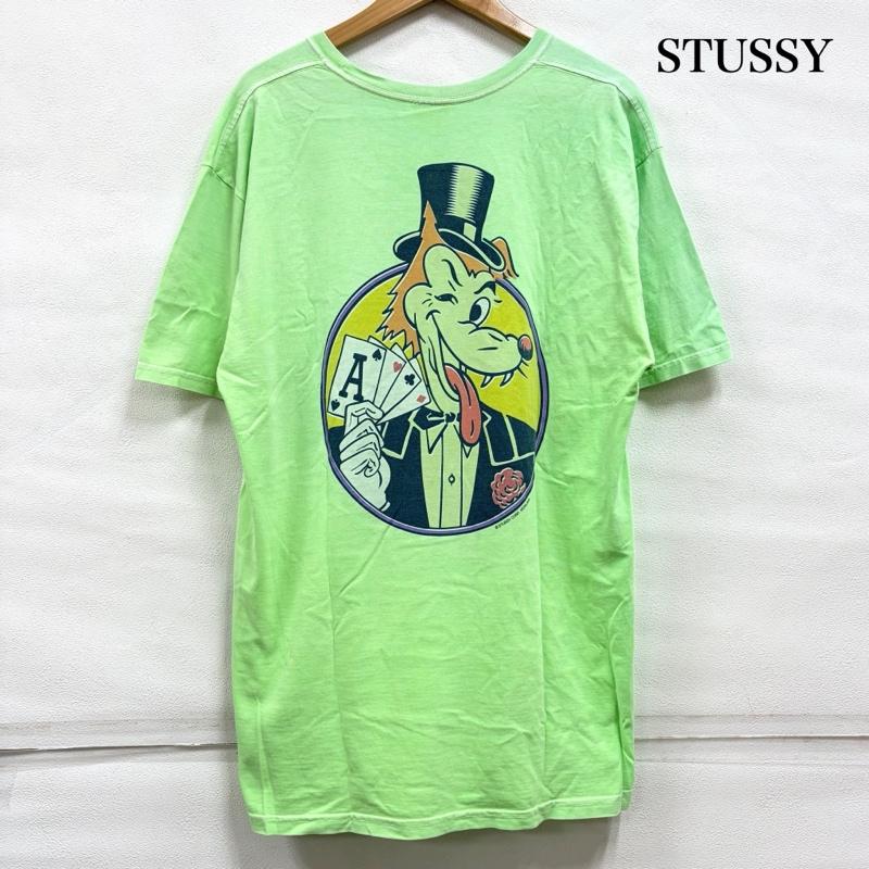 ステューシー STUSSY Tシャツ 半袖 半袖 クルーネック Tシャツ ウルフ トランプ プリント グラフィック メキシコ製 L プリント 黄緑 / イエローグリーン / X マルチカラー / マルチカラー / multicolor メンズ USED 古着 中古 50160001