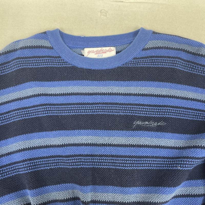古着 USED ニット、セーター 長袖 YARDSALE Mirage Knit コットン ボーダー柄 ニット セーター XL 青 / ブルー / blue メンズ USED 古着 中古 50160003