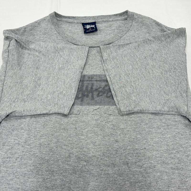 ステューシー STUSSY Tシャツ 半袖 90s OLD オールド ロゴ 両面 プリント 半袖 TシャツUSA製 紺タグ M ロゴ、文字 X プリント 灰 / グレー / gray メンズ USED 古着 中古 50160016