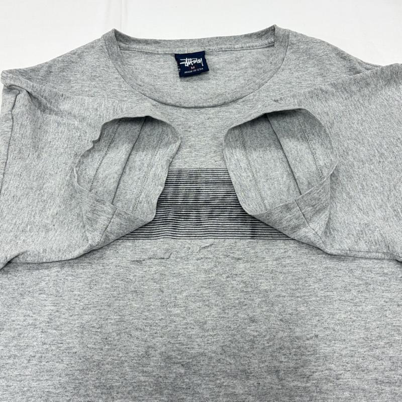 ステューシー STUSSY Tシャツ 半袖 90s OLD オールド ロゴ 両面 プリント 半袖 TシャツUSA製 紺タグ M ロゴ、文字 X プリント 灰 / グレー / gray メンズ USED 古着 中古 50160016