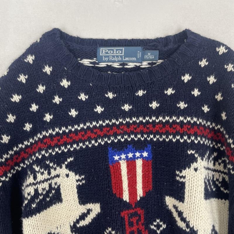ポロバイラルフローレン Polo by RALPH LAUREN ニット、セーター 長袖 厚手 ニット トナカイ ノルディック セーター 0187209gh M 紺 / ネイビー / navy メンズ USED 古着 中古 50160031