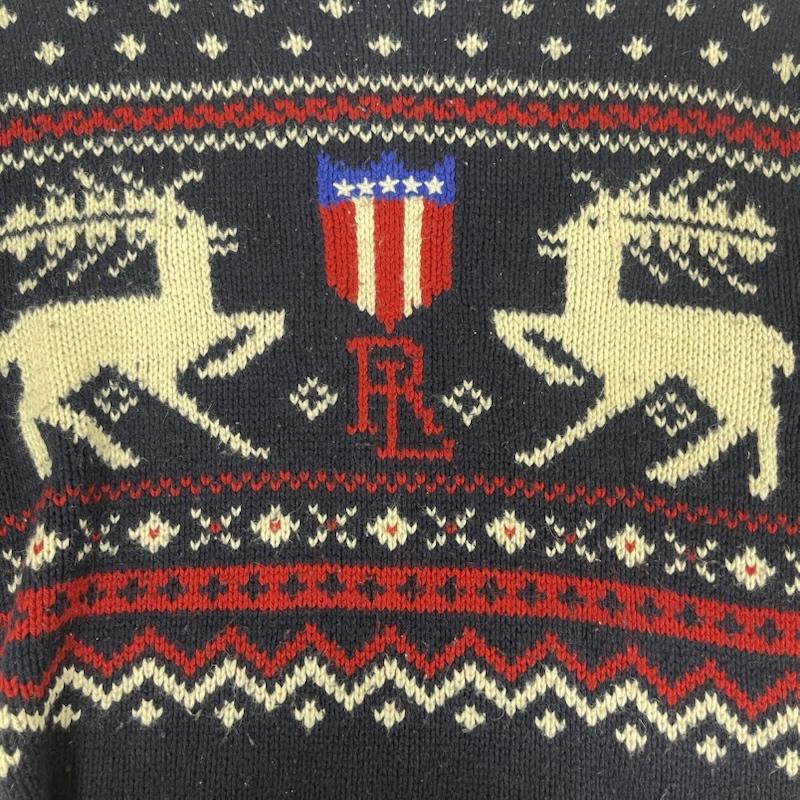 ポロバイラルフローレン Polo by RALPH LAUREN ニット、セーター 長袖 厚手 ニット トナカイ ノルディック セーター 0187209gh M 紺 / ネイビー / navy メンズ USED 古着 中古 50160031