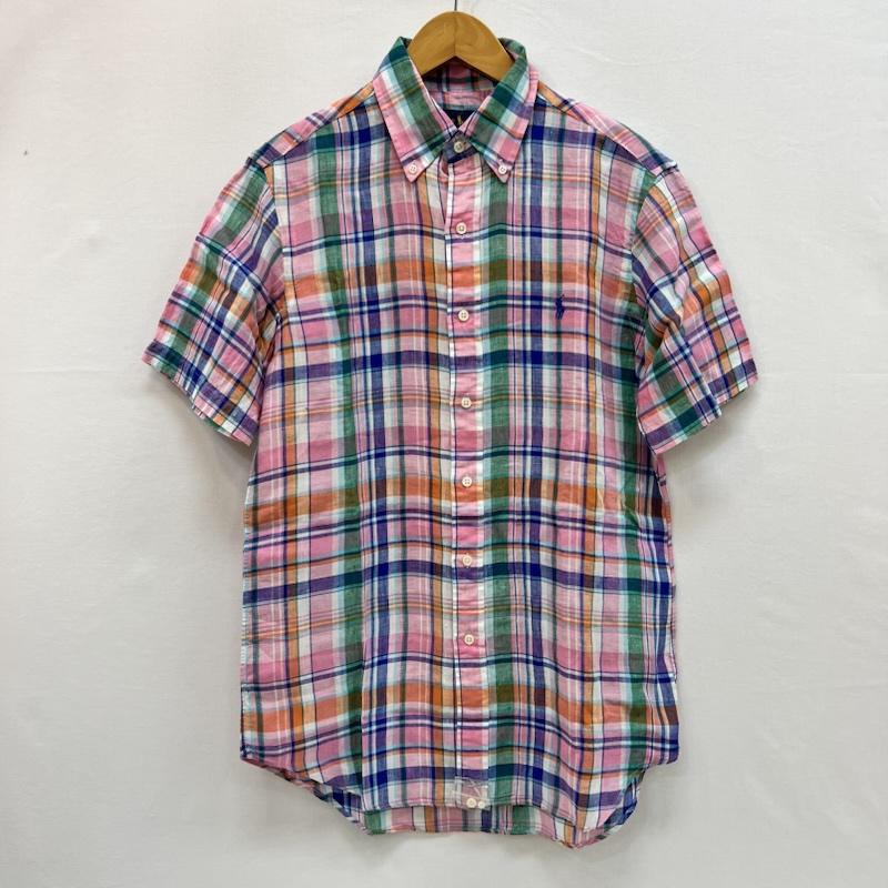 ラルフローレン RALPHLAUREN シャツ、ブラウス 半袖 リネン 100% 半袖 マドラスチェック シャツ S 桃 / ピンク / pink X 青 / ブルー / blue X 橙 / オレンジ / orange X 緑 / グリーン / green メンズ USED 古着 中古 50160048