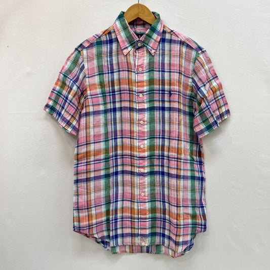 ラルフローレン RALPHLAUREN シャツ、ブラウス 半袖 リネン 100% 半袖 マドラスチェック シャツ S 桃 / ピンク / pink X 青 / ブルー / blue X 橙 / オレンジ / orange X 緑 / グリーン / green メンズ USED 古着 中古 50160048