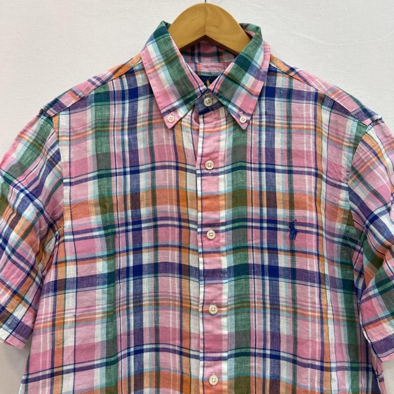 ラルフローレン RALPHLAUREN シャツ、ブラウス 半袖 リネン 100% 半袖 マドラスチェック シャツ S 桃 / ピンク / pink X 青 / ブルー / blue X 橙 / オレンジ / orange X 緑 / グリーン / green メンズ USED 古着 中古 50160048