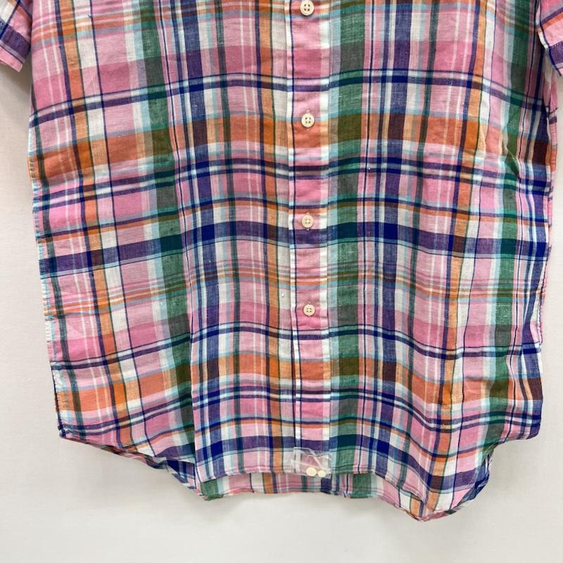 ラルフローレン RALPHLAUREN シャツ、ブラウス 半袖 リネン 100% 半袖 マドラスチェック シャツ S 桃 / ピンク / pink X 青 / ブルー / blue X 橙 / オレンジ / orange X 緑 / グリーン / green メンズ USED 古着 中古 50160048