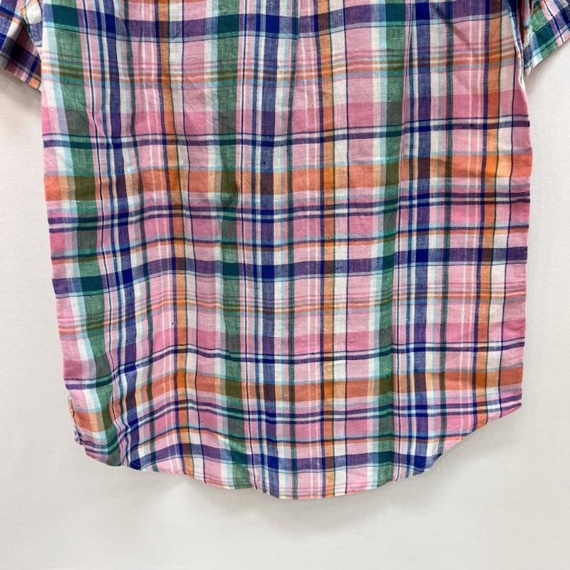 ラルフローレン RALPHLAUREN シャツ、ブラウス 半袖 リネン 100% 半袖 マドラスチェック シャツ S 桃 / ピンク / pink X 青 / ブルー / blue X 橙 / オレンジ / orange X 緑 / グリーン / green メンズ USED 古着 中古 50160048