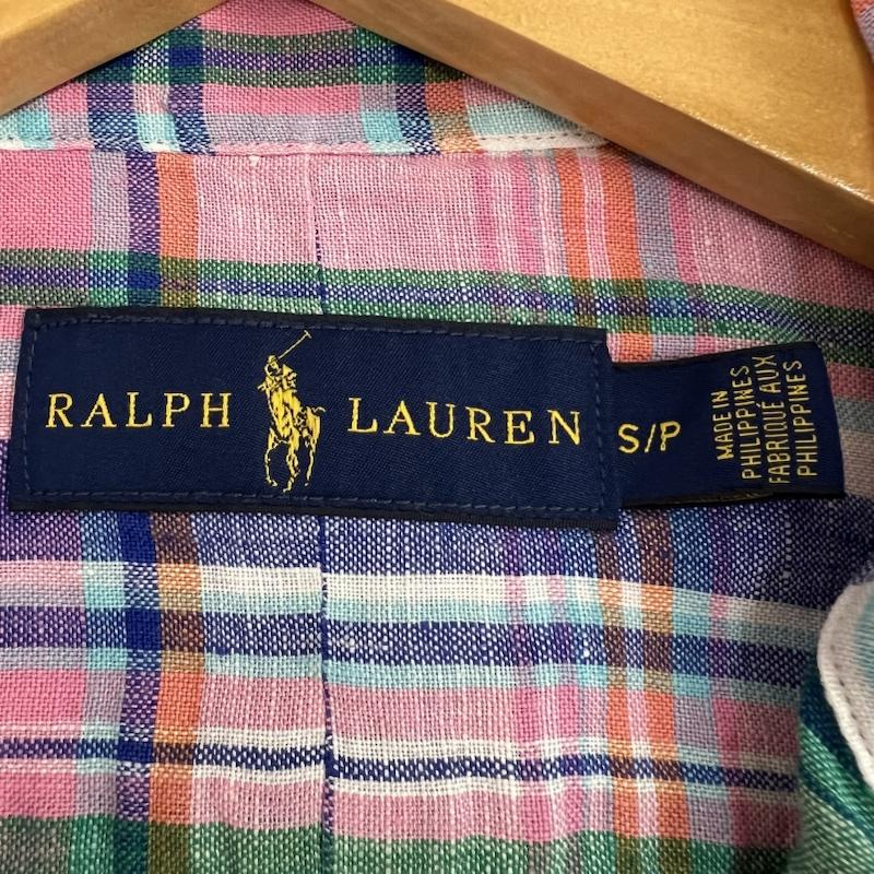 ラルフローレン RALPHLAUREN シャツ、ブラウス 半袖 リネン 100% 半袖 マドラスチェック シャツ S 桃 / ピンク / pink X 青 / ブルー / blue X 橙 / オレンジ / orange X 緑 / グリーン / green メンズ USED 古着 中古 50160048