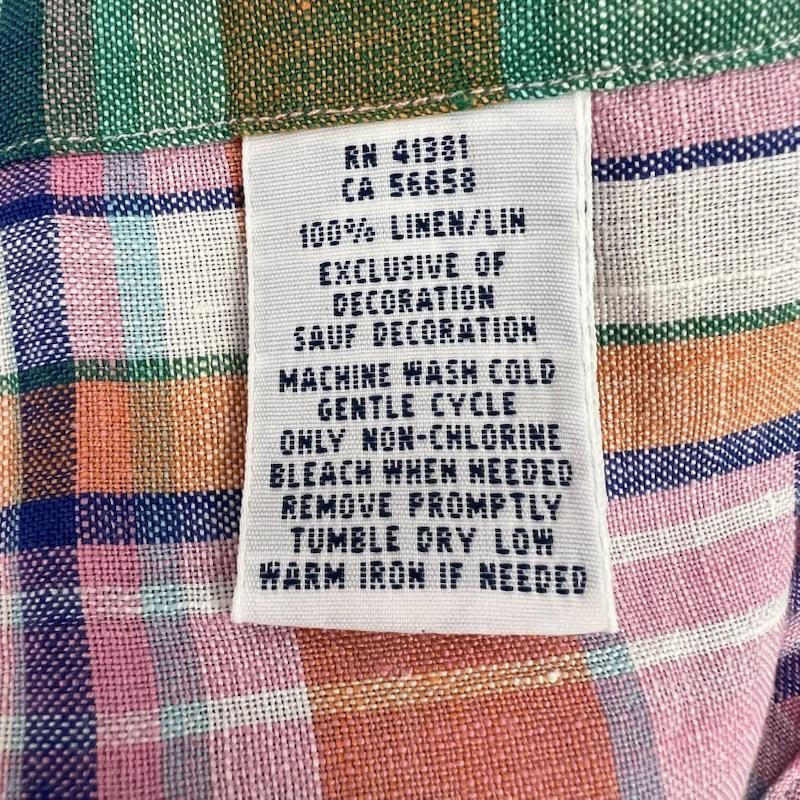 ラルフローレン RALPHLAUREN シャツ、ブラウス 半袖 リネン 100% 半袖 マドラスチェック シャツ S 桃 / ピンク / pink X 青 / ブルー / blue X 橙 / オレンジ / orange X 緑 / グリーン / green メンズ USED 古着 中古 50160048