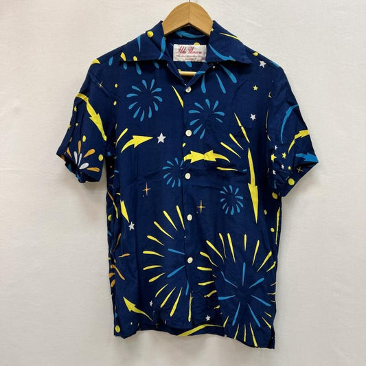 古着 USED シャツ、ブラウス 半袖 Aloha Blossom アロハブロッサム 花火 アロハシャツ 36 紺 / ネイビー / navy メンズ USED 古着 中古 50160056