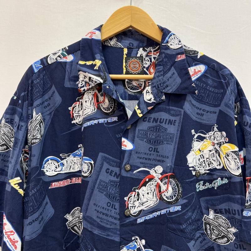 ハーレーダビッドソン Harley-Davidson シャツ、ブラウス 半袖 ハワイ製 モーターサイクル バイク アロハシャツ ビンテージ XXL 紺 / ネイビー / navy メンズ USED 古着 中古 50160057